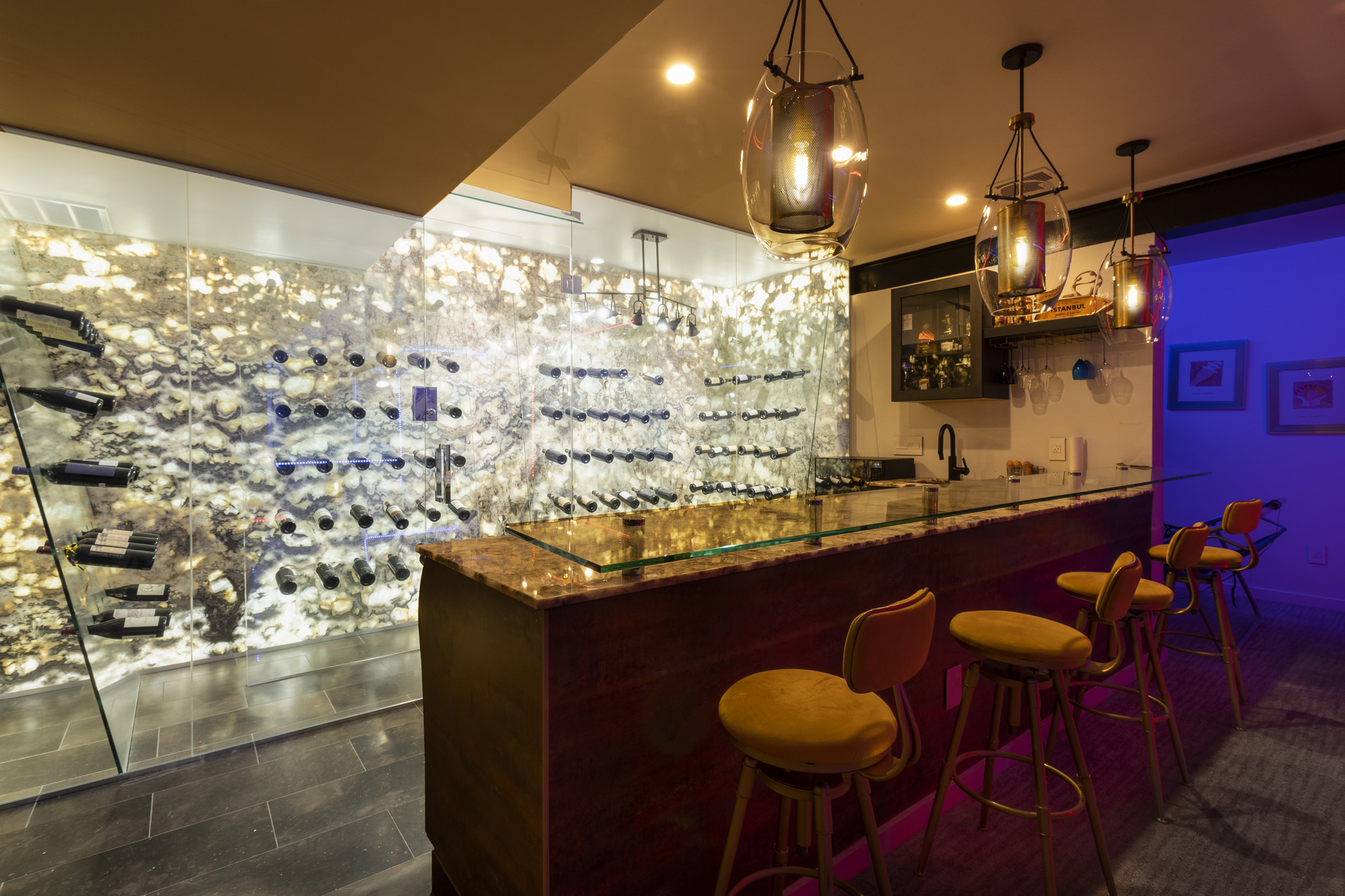 Custom Desiner Photography of a wine seller with Moody Lighting in the Denver Tech Center