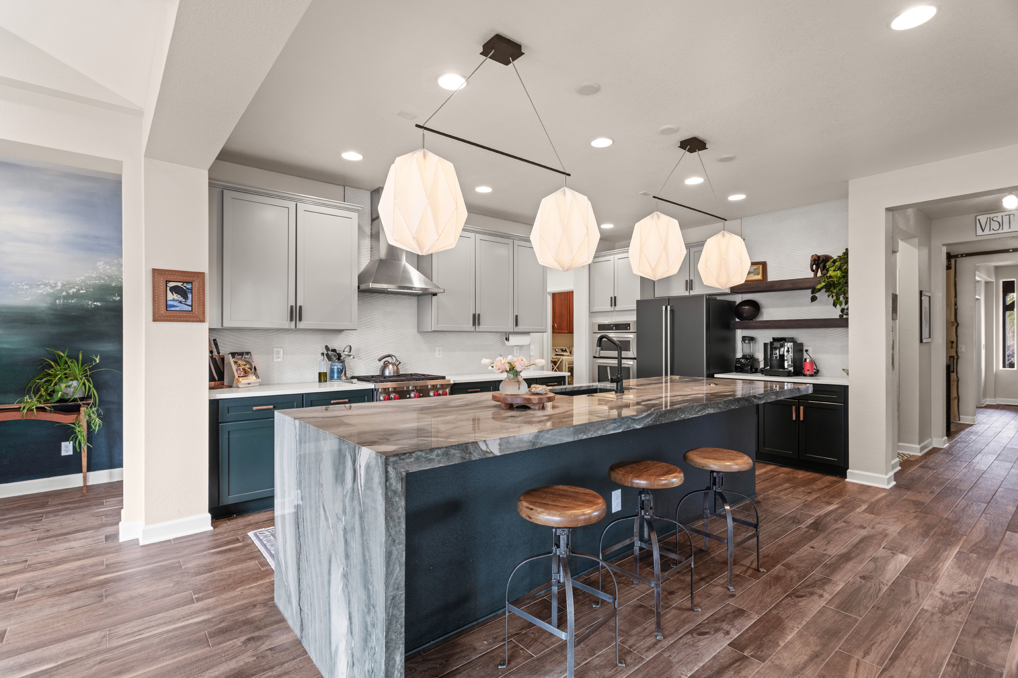 Modern Light in dark wood Kitchen Photographed for a stager in Arvada colorado