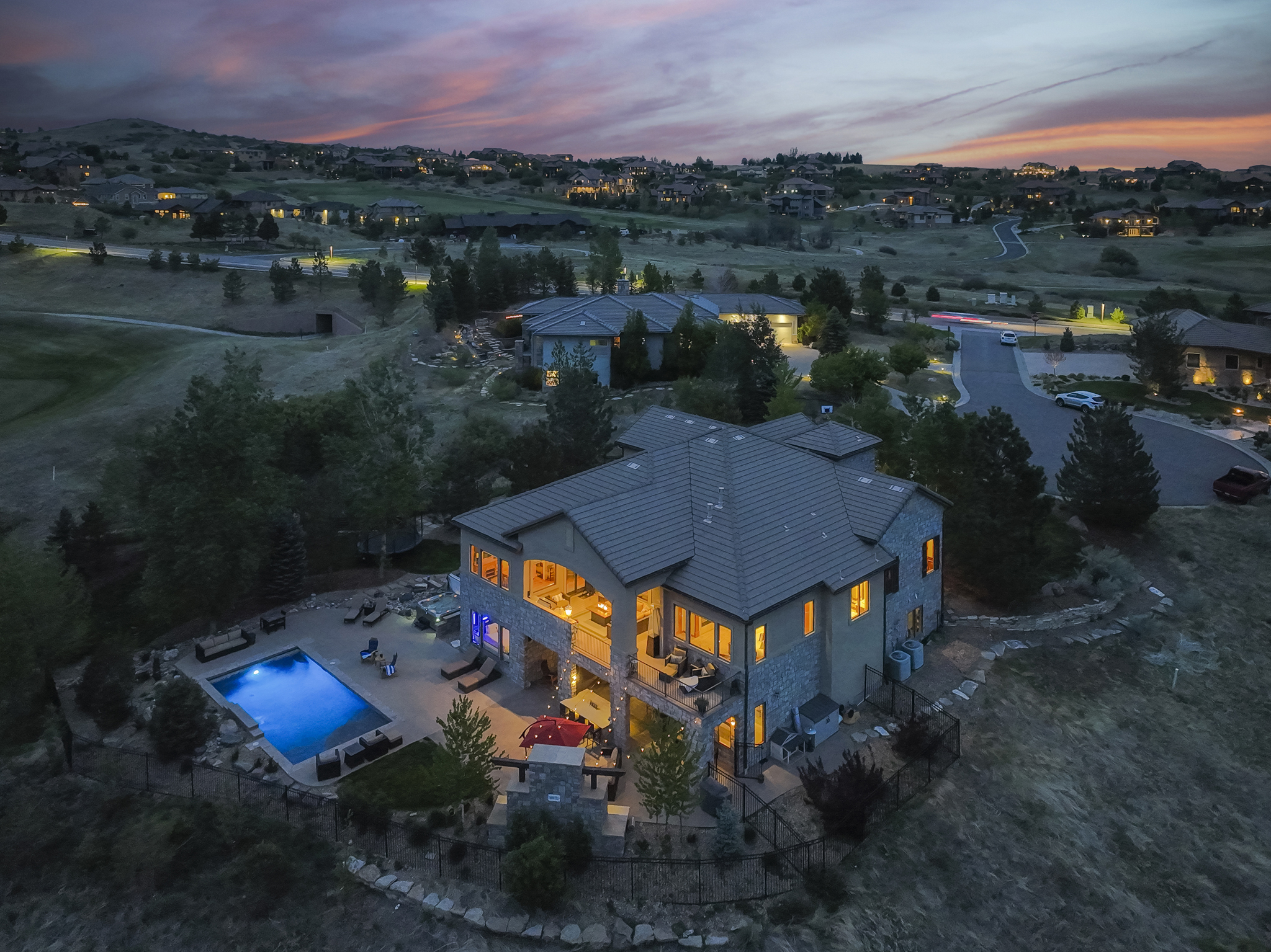 Drone Twilight Photography of a home in the Pradera Neighboorhood in Parker Colorado