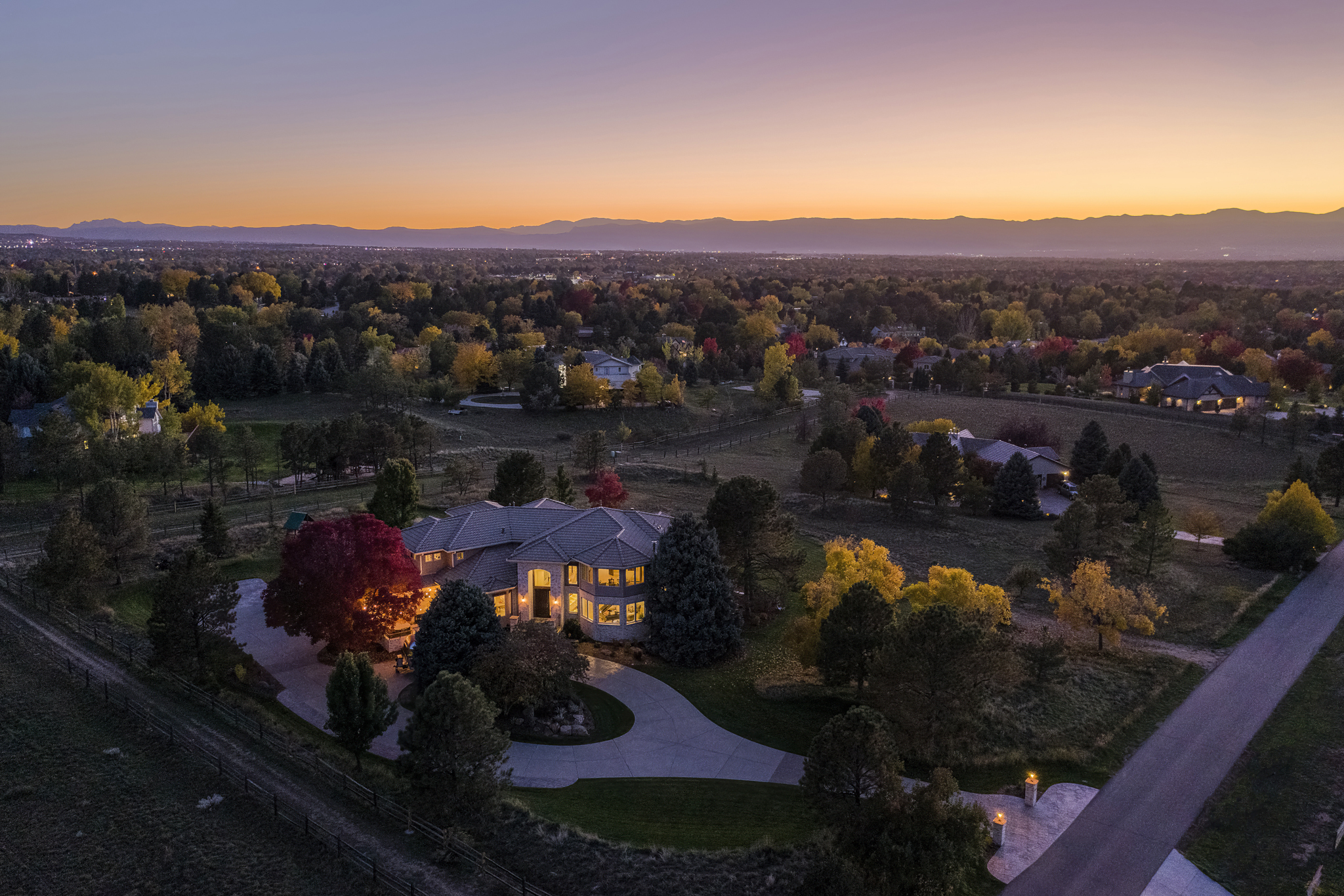 Dusk Aerial Twilight Photography in Greenwood Village, Colorado